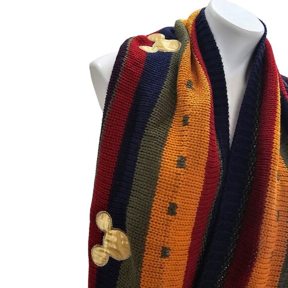 Disney Mickey Mouse Scarf Infinity Knitted Multicolor Red Yellow Green Cozy - Picture 3 of 12